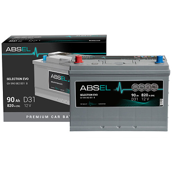 Аккумулятор SLI ABSEL SELECTION EVO 12V D31 90Ah 820A (1) ПП (легковая) type ASIA (305x171x226)