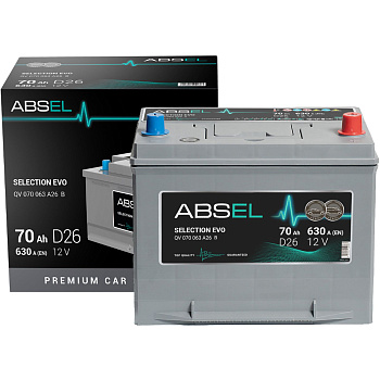Аккумулятор SLI ABSEL SELECTION EVO 12V D26 70Ah 630A (0) ОП (легковая) type ASIA (260x172x221)