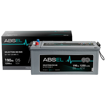 Аккумулятор SLI ABSEL SELECTION EVO HD 12V D5 190Ah 1250A (4) ПП (грузовая) type EURO (510x222x220)