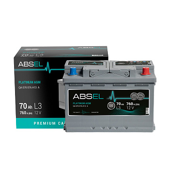 Аккумулятор AGM ABSEL PLATINUM AGM 12V L3 70Ah 760A (0) ОП (легковая) type EURO (278x175x190)