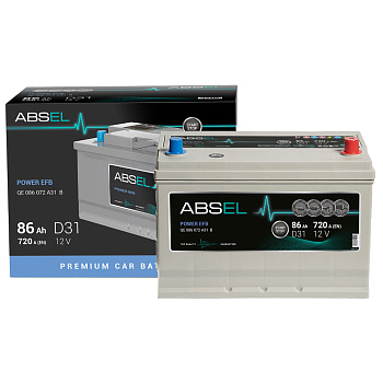 Аккумулятор EFB ABSEL POWER EFB 12V D31 86Ah 720A (0) ОП (легковая) type ASIA (305x171x221)