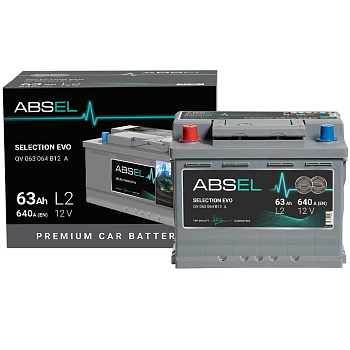 Аккумулятор SLI ABSEL SELECTION EVO 12V L2 63Ah 640A (1) ПП (легковая) type EURO (242x175x190)